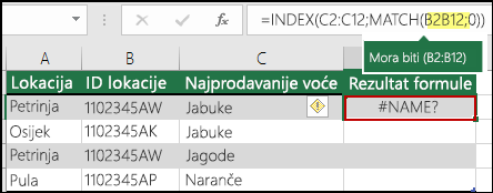Pogreška #NAME? uzrokovana odsutnošću dvotočke u referenci raspona