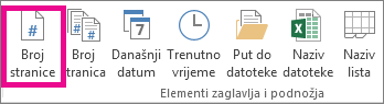 U grupi Elementi zaglavlja & podnožja kliknite Broj stranice