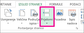 Na kartici Izgled stranice kliknite Prijelomi.