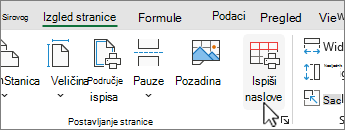 Na kartici Izgled stranice kliknite Ispiši naslove