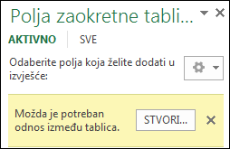 Kad je potreban odnos, prikazuje se gumb Stvori