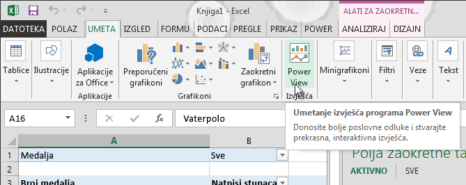Umetni izvješće značajke Power View