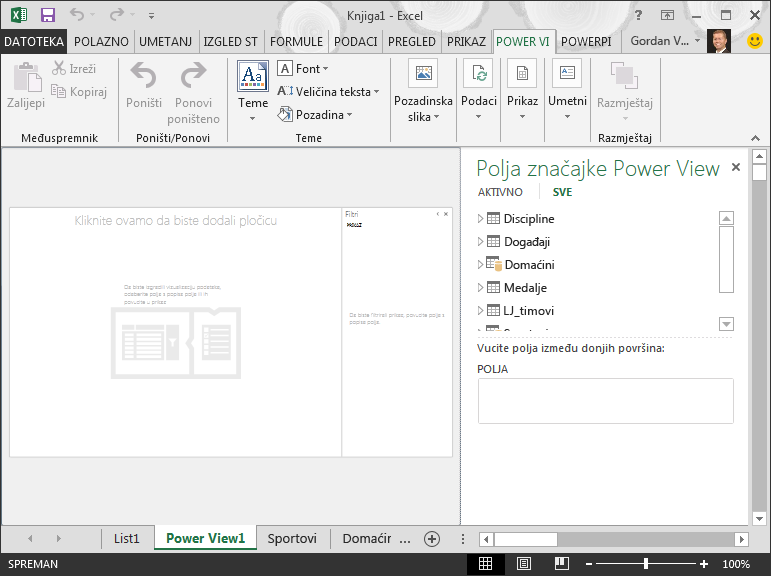 prazno izvješće značajke Power View u programu Excel