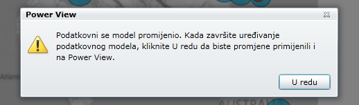 Upozorenje upućuje na promjenu podatkovnog modela