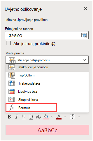 Select Formula Rule