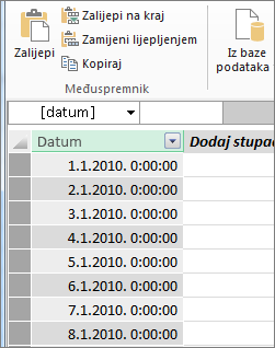 Datumska tablica u dodatku Power Pivot