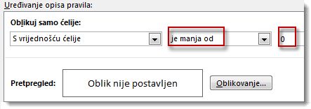 Okvir Uređivanje uvjetnog pravila oblikovanja