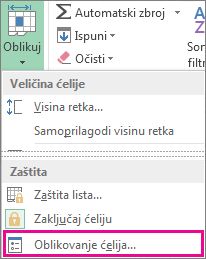 Na kartici polazno na izborniku gumb Oblik i gumb Oblikuj ćelije