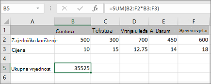 Primjer formule polja koja izračunava jedan rezultat