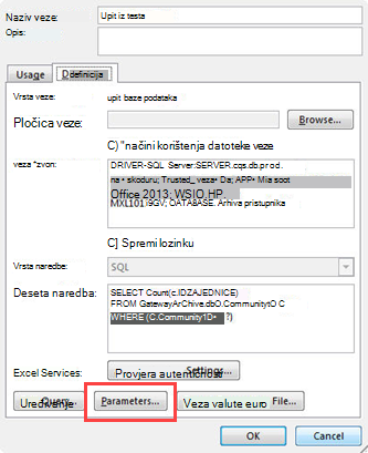 Dijaloški okvir svojstva veze