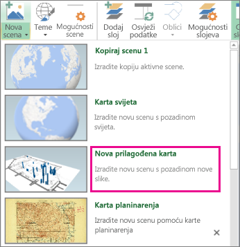 Novi gumb za prilagođenu kartu u novoj galeriji scena