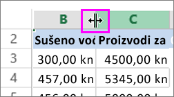 promjena širine stupca