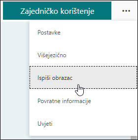 Mogućnost Ispis obrasca u programu Microsoft Forms