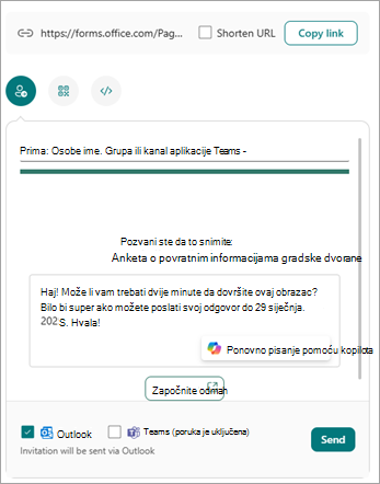 Obrazac možete poslati na više načina sa zaslona Slanje i prikupljanje odgovora.