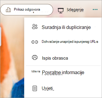 Odaberite dodatne postavke obrasca da bi vam se prikazala mogućnost Suradnja ili Dupliciraj
