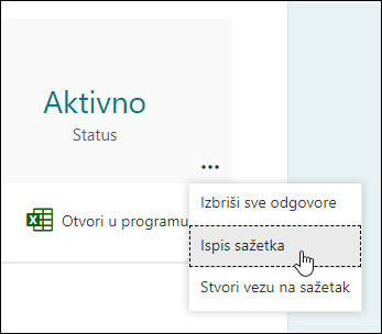 Mogućnost ispisa sažetka u programu Microsoft Forms