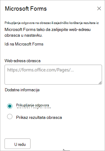 URL obrasca zalijepite u polje web-adrese obrasca.