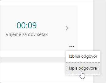 Mogućnost Ispiši odgovor u programu Microsoft Forms