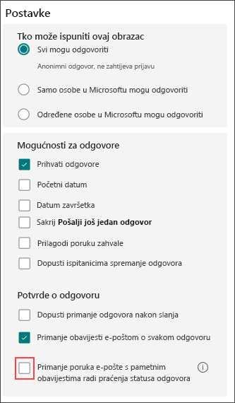 Postavke obrasca za pametne podsjetnike
