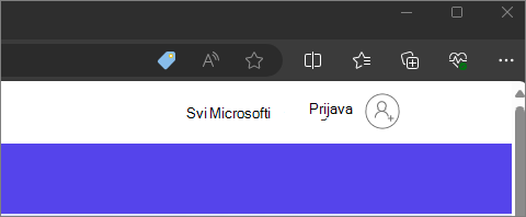 Prikazuje stranicu okruženja Microsoft 365 s ikonom generičkog računa u gornjem desnom kutu.