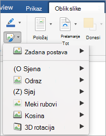 Prikazuje mogućnosti na izborniku Efekti slike