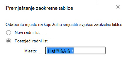 Premještanje zaokretne tablice
