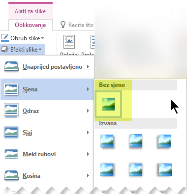 Da biste isključili efekt slike koji ne želite, odaberite mogućnost Bez efekta.