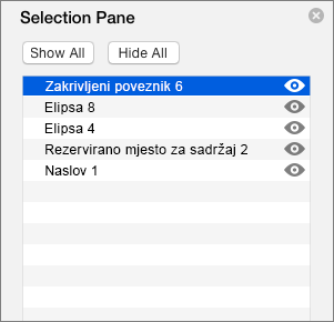 Prikazuje okno za odabir u PowerPoint 2016 za Mac