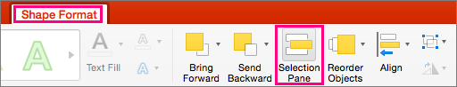 Prikazuje karticu Oblik oblika u PowerPoint 2016 za Mac