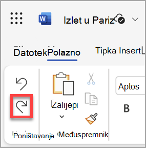 Gumb Ponovi poništeno u programu Microsoft Word za web.
