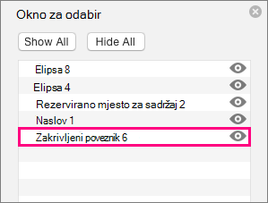 Prikazuje poveznik pri dnu popisa u oknu za odabir