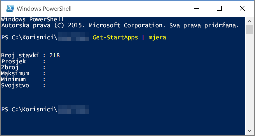 Skripta komponente Windows PowerShell s brojem aplikacija