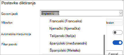 Jezici na kojima biste mogli diktirati