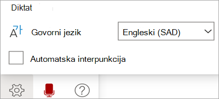 Prikazuje alatnu traku za diktiranje