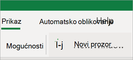 Prikaz mogućnosti Novi prozor u programu Excel