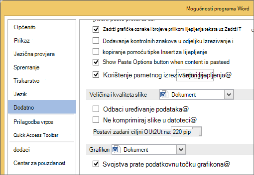 Mogućnosti veličine i kvalitete slike u programu Word