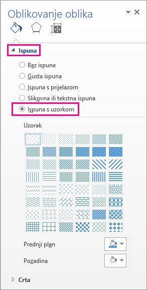Selecting Pattern Fill in the Format Shape pane