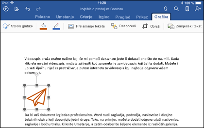 Word za iOS prikazuje karticu Uređivanje grafike