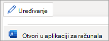 Izbornik Način uređivanja, naredba Otvori u aplikaciji za računala