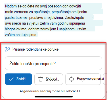 Nakon pažljivog razmatranja tekst iz skice poruke e-pošte pomoću značajke Copilot u sustavima iOS i Android