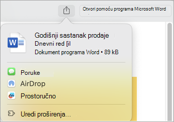 Zajedničko korištenje datoteke pomoću nastavaka instaliranih na Mac računalu