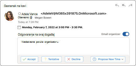 Izbornik za odgovaranje iz poruka e-pošte.