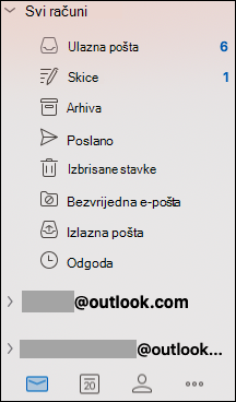 Objedinjena ulazna pošta u programu Outlook za Mac.