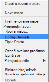 Mogućnost Dodaj u favorite na kontekstnom izborniku