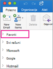 Favoriti se nalaze pri vrhu popisa mapa na bočnoj traci.