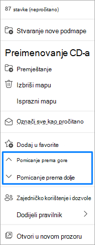 Snimka zaslona s mogućnošću premještanja mapa
