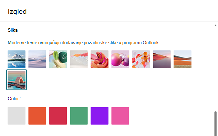 Pristup temama ulazne pošte iz Postavki > Općeniti > izgled