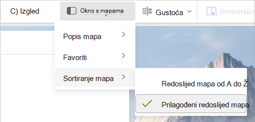 Odaberite okno s mapama, sortiranje mapa, prilagođeni redoslijed mapa