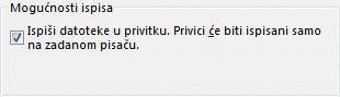 Mogućnosti Ispis datoteka privitaka u dijaloškom okviru Ispis