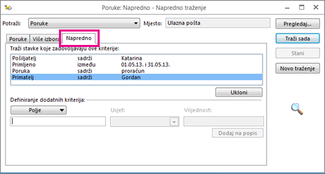 Stvaranje popisa uvjeta za pretraživanje